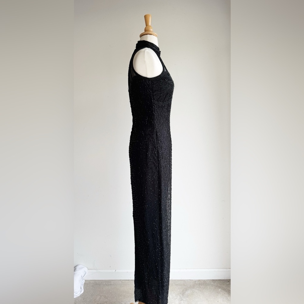 STENAY Vintage Black Silk Beaded Cage Neck Gown 4 - Picture 4 of 8